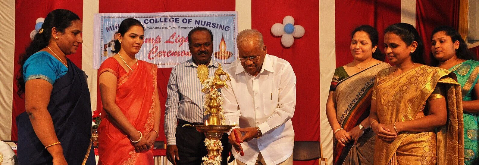 Chairman of Miranda College of Nursing, Prof. S.N. Katarki, Inaugurates the Lamp Ceremony.